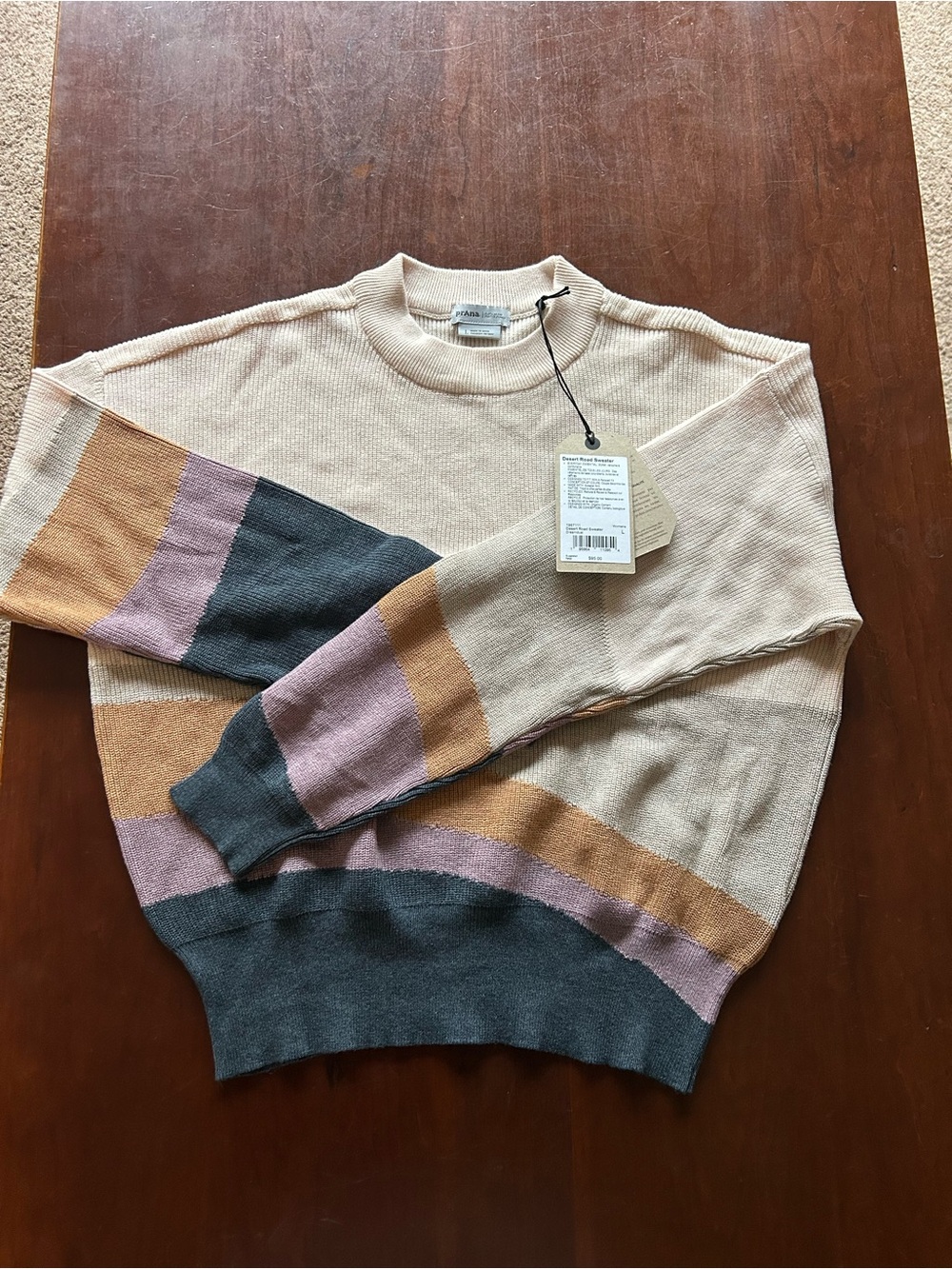 Prana Lightweight Crewneck Sweater in Cream and Pink